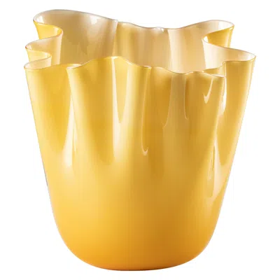 Pre-owned Venini Fazzoletto Opaline Large Vase In Amber/ Milk White Murano Glass