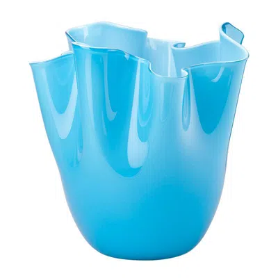 Pre-owned Venini Fazzoletto Opalino Large Glass Vase In Aquamarine By Fulvio Bianconi And  In Blue