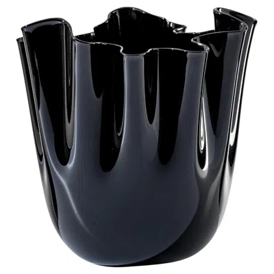 Pre-owned Venini Fazzoletto Opalino Large Glass Vase In Black By Fulvio Bianconi And