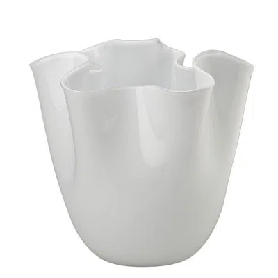 Pre-owned Venini Fazzoletto Opalino Large Glass Vase In Milk-white By Fulvio Bianconi And  In Transparent