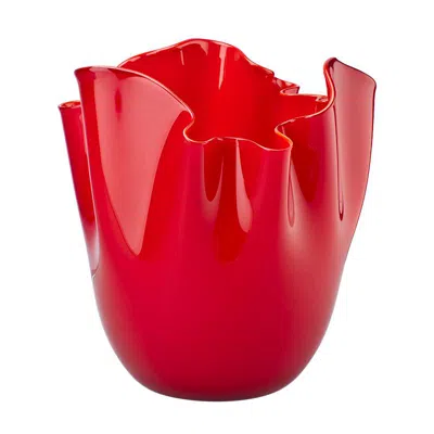 Pre-owned Venini Fazzoletto Opalino Large Glass Vase In Red By Fulvio Bianconi And