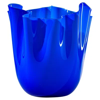 Pre-owned Venini Fazzoletto Opalino Medium Vase In Sapphire Murano Glass In Blue