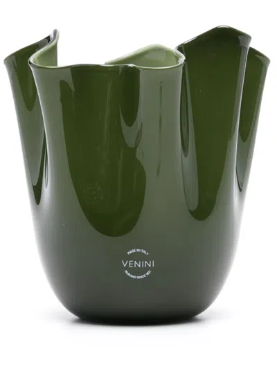 Venini Fazzoletto Porcelain Vase (14,5cm X 12cm) In Grün