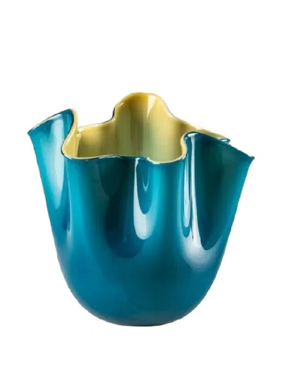 Venini Fazzoletto Ruffled Glass Vase In Blue