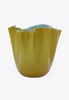 Venini Fazzoletto Two-tone Vase In Yellow
