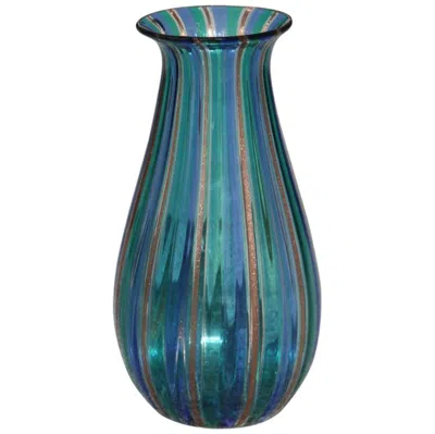 Pre-owned Venini Filigrana Vase Murano Art Glass Multi-color  Style 1960s Italian Design In Blue