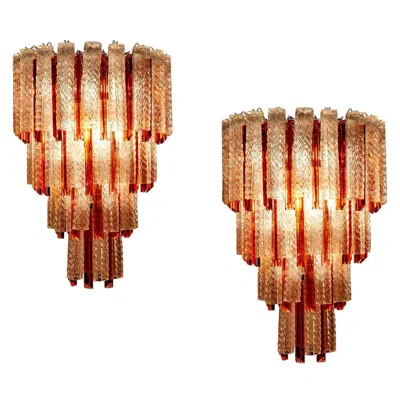Pre-owned Venini Fine Pair Of Midcentury Murano Glass Tronchi Four-tier Chandelier, 1960 In Sand