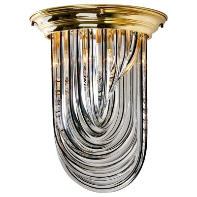 Pre-owned Venini Flush Mount, Brass And Curve Glass With Black Stripe, 1970