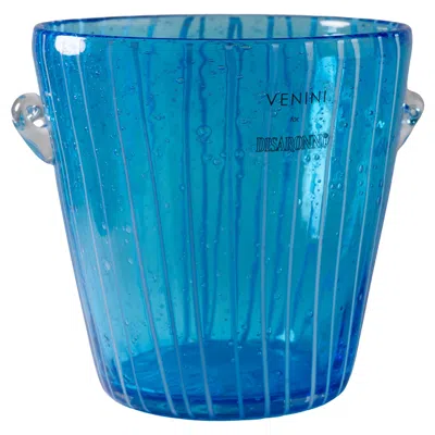 Pre-owned Venini For Disaronno Blue And White Fused Glass Ice Bucket, Murano Italy