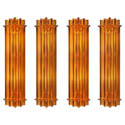 Pre-owned Venini Four Italian Amber Wall Sconces,  Style Murano, 1990s In Brown