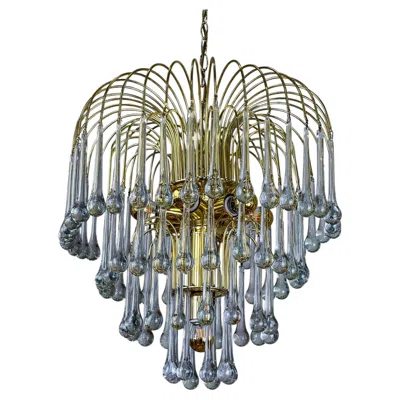 Pre-owned Venini Four-tier Cascade Teardrop Chandelier By , Murano Glass, Italy 1970s In Clear