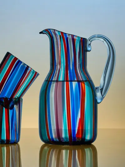 Venini Gio Ponti Canne Hand-blown Murano Glass Pitcher In Multi