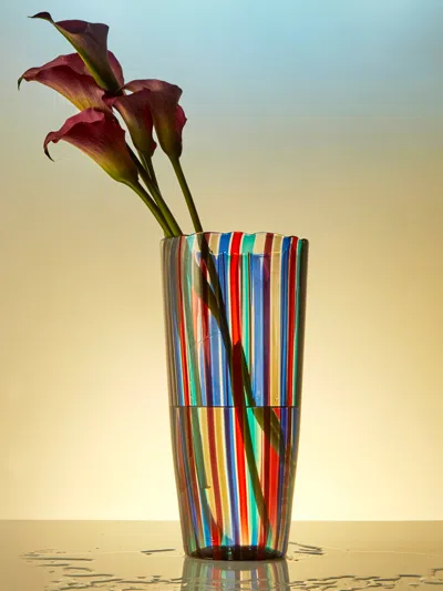 Venini Gio Ponti Canne Hand-blown Murano Glass Vase (15.5in/40cm) In Multi