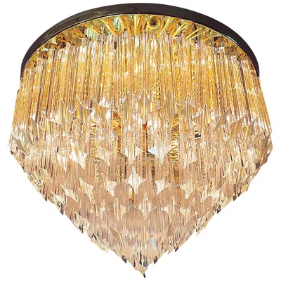 Pre-owned Venini Glamorous 20" Novaresi Flush Mount Chandelier Crystals & Gilt-brass, Italy 1970s In Gold