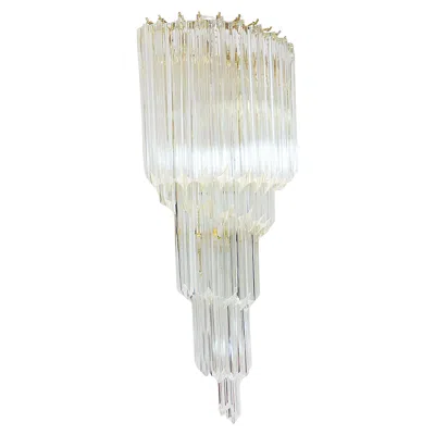 Pre-owned Venini Glamorous Large 31" Murano Quadriedri Prism Wall Sconce Glass & Brass Palwa 1970 In Transparent