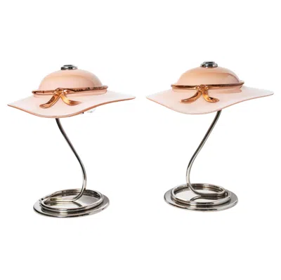 Pre-owned Venini Glass And Chrome Capeline Table Lamps. Italy, Circa 1970. In Sand