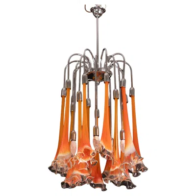 Pre-owned Venini Great Design Murano Glass Orange Chandelier “calle” By , 1970