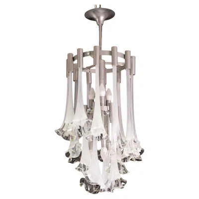Pre-owned Venini Great Design Murano Glass White Chandelier “calle” By , 1970
