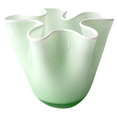 Pre-owned Venini Green And White Handkerchief Art Glass Vase