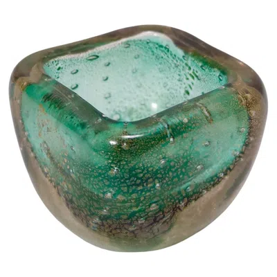 Pre-owned Venini Green Gold Flecked Sommerso Glass Bonbonnière / Trinket Bowl By , Italy