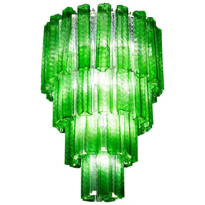 Pre-owned Venini Green Midcentury Murano Glass Tronchi Four-tier Chandelier, 1960