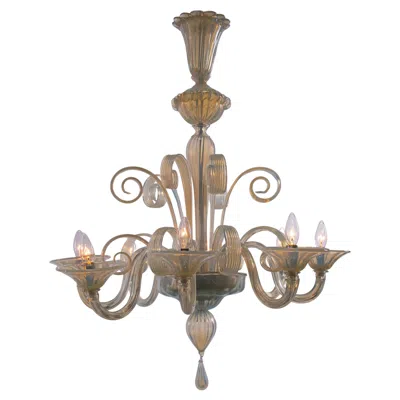 Pre-owned Venini Hand Blown Italian Murano Glass Vintage Opalino Rigadin Chandelier Pendant In Brown
