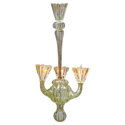 Pre-owned Venini Hand Cast Murano Glass Vintage Three-arm Chandelier Pendant In Sand