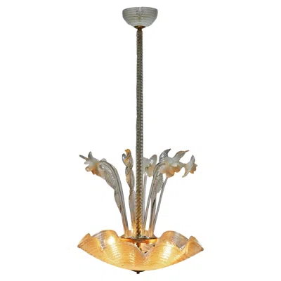Pre-owned Venini Hand Crafted Opalino Murano Glass Flower Pendant With Scalloped Rugiada Details In Gold