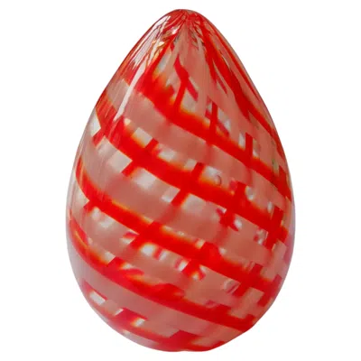 Pre-owned Venini Handmade Art Glass Ribbons Paperweight - Signed And Dated 1975 In Red