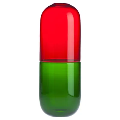 Pre-owned Venini Happy Pills 027.29 Glass Sculpture, Green Grass & Red - Fabio Novembre
