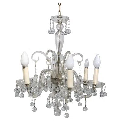 Pre-owned Venini Hollywood Regency Crystal Chandelier With Six Arms Dressed With Glass Ball Drops In Transparent