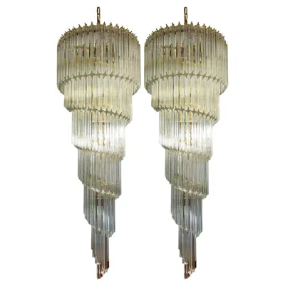 Pre-owned Venini Huge Murano Chandelier Quadriedri Prism In Brown