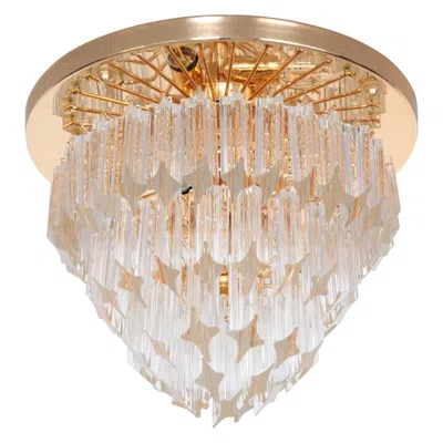 Pre-owned Venini Huge  Asta Quadrilobo Flush Mount In Brass And Glass, Italy, 1960s In Sand