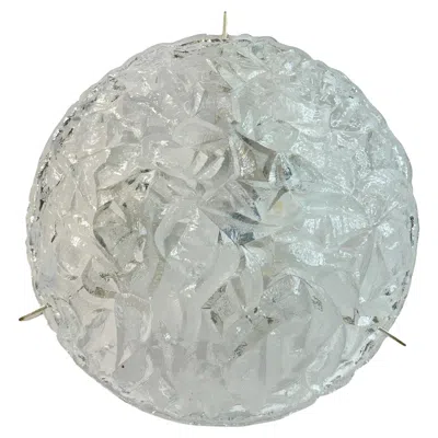 Pre-owned Venini Ice Block Pattern Glass And Chrome, Flush Mount Ceiling Light, Italy, 1970s In Brown