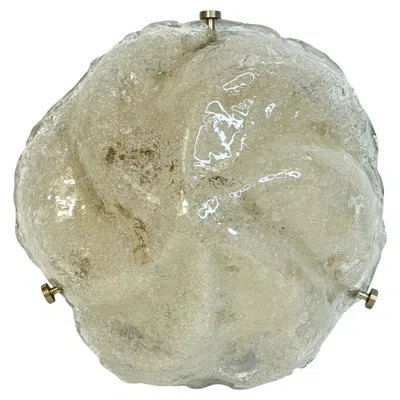 Pre-owned Venini Iceberg Block Pattern Glass And Chrome, Flush Mount Ceiling Light, Italy, 1960s In Brown