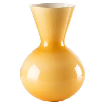 Pre-owned Venini Idria Medium Vase In Amber Milk White Murano Glass