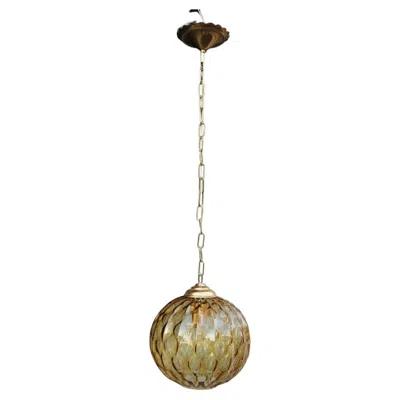 Pre-owned Venini Italian Ceiling Ball Chandelier  Yellow Brass Chain, Italy, 1950s