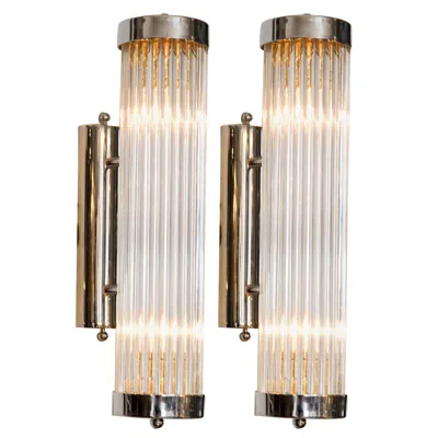 Pre-owned Venini Italian Chrome And Glass Wall Lights In  Art Deco Style In Sand