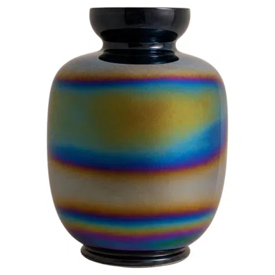 Pre-owned Venini Italian In Style Of  Vase Murano Glass Holographic Iridescent, 1970s In Black