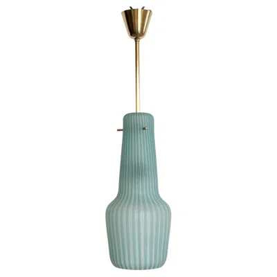 Pre-owned Venini Italian Mid-century Pendant Lamp In Striped Glass And Brass By , 1960s In Transparent