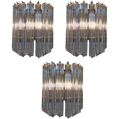 Pre-owned Venini Italian Mid-century  Murano Glass Sconces In Transparent