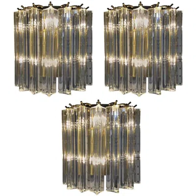 Pre-owned Venini Italian Mid-century  Murano Glass Sconces In Transparent