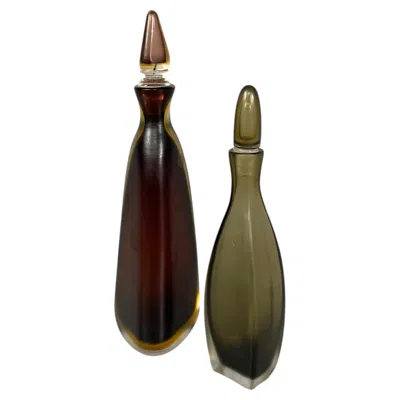 Pre-owned Venini Italian Modern Red And Gray Murano Glass Bottles With Cap By , 1990s