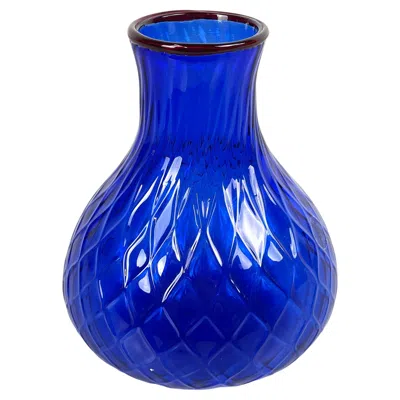 Pre-owned Venini Italian Modern Round Vase In Red And Blue Murano Glass By  1990s