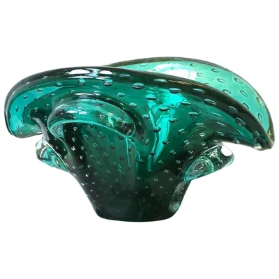 Pre-owned Venini Italian Murano Emerald Green Art Glass Bowl After Seguso, Circa 1960s