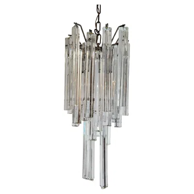 Pre-owned Venini Italian Murano Glass Triedri Chandelier By , Mid-century Italy In Transparent