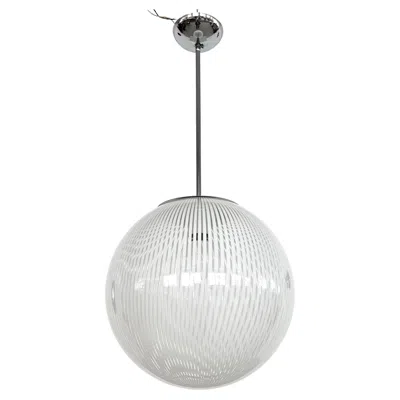 Pre-owned Venini Italian Murano Midcentury Large White Striped Glass Globe Chandelier