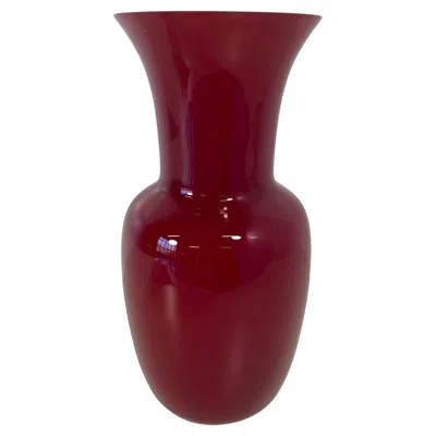 Pre-owned Venini Italian Red And White Murano Glass Vase By