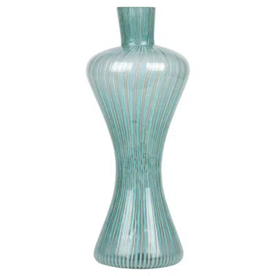 Pre-owned Venini Italian  Attributed Mid-century Mezza Filigrana Art Glass Vase In Blue