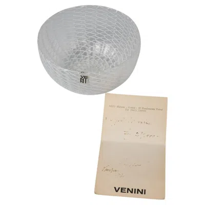 Pre-owned Venini Italian  Glass Colorless Zigzag Ribbon Design Bowl, Signed In Clear